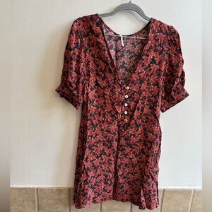 Free People Red and Black Floral Mini Dress